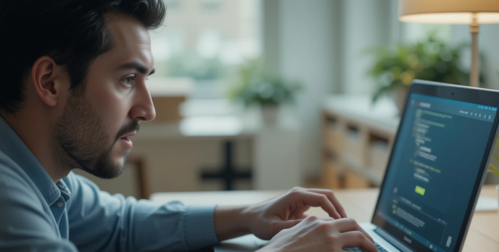 someone frantically typing on a laptop