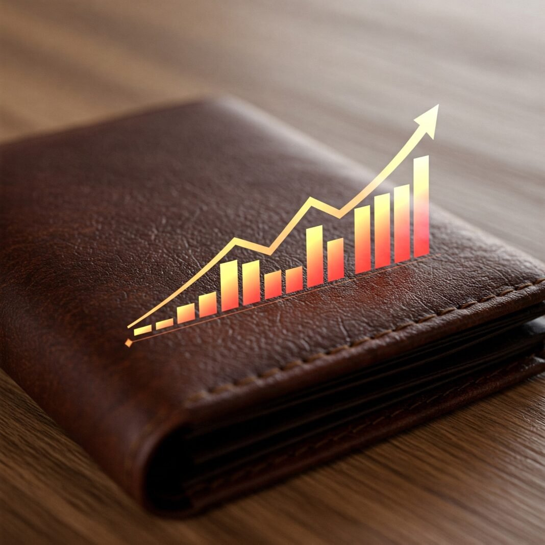 Wallet with rising inflation graph.
