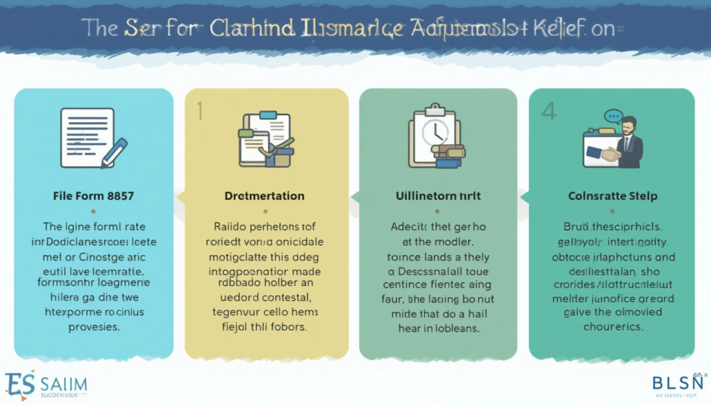A numbered step-by-step graphic outlining the application process: File Form 8857
