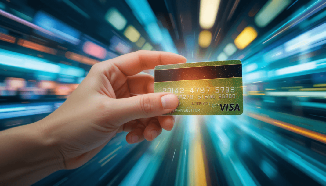 A hand holding a credit card