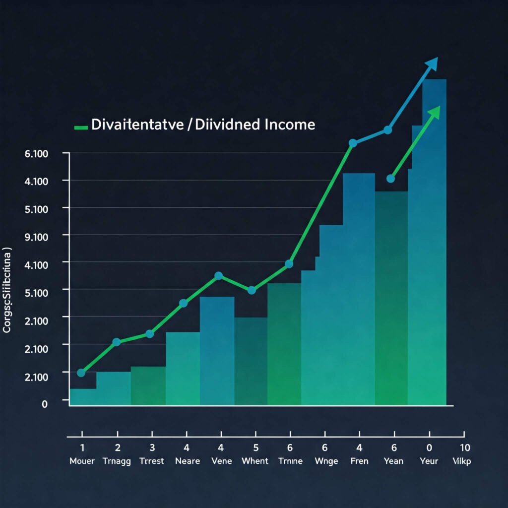 Line graph showing steady increase in dividend income over years.