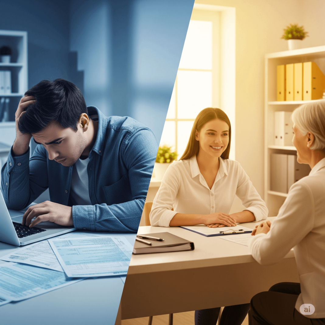 Tax stress vs. calm with accountant.
