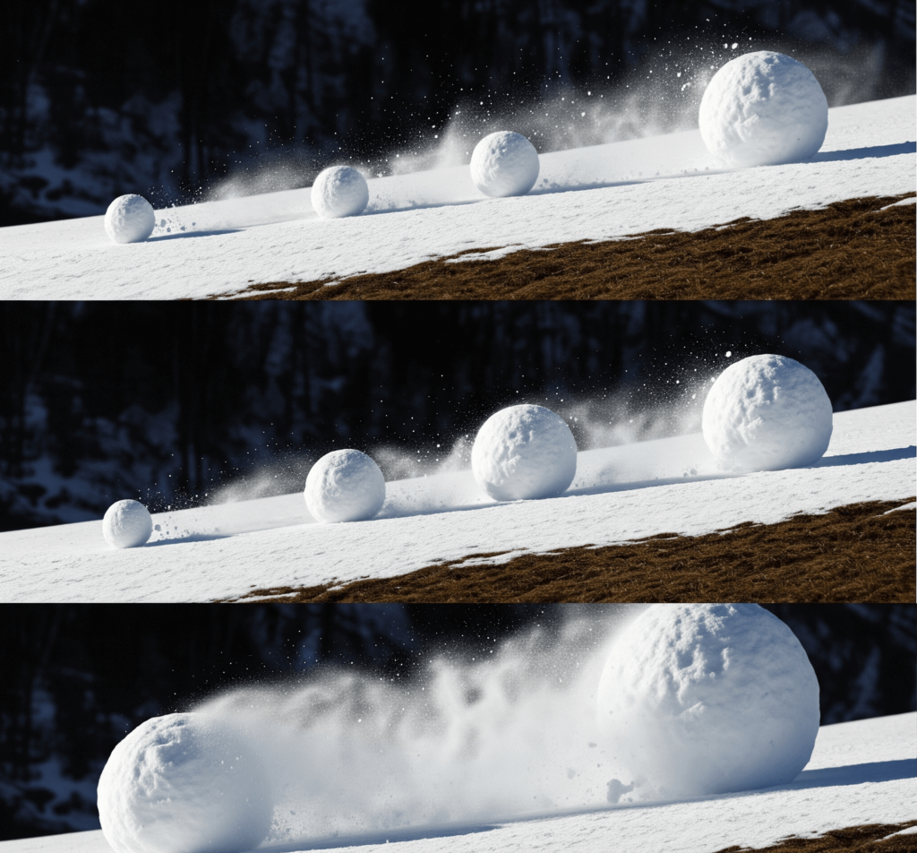 Snowball growing as it rolls downhill