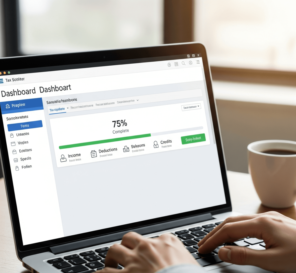 the screenshot of the tax software dashboard