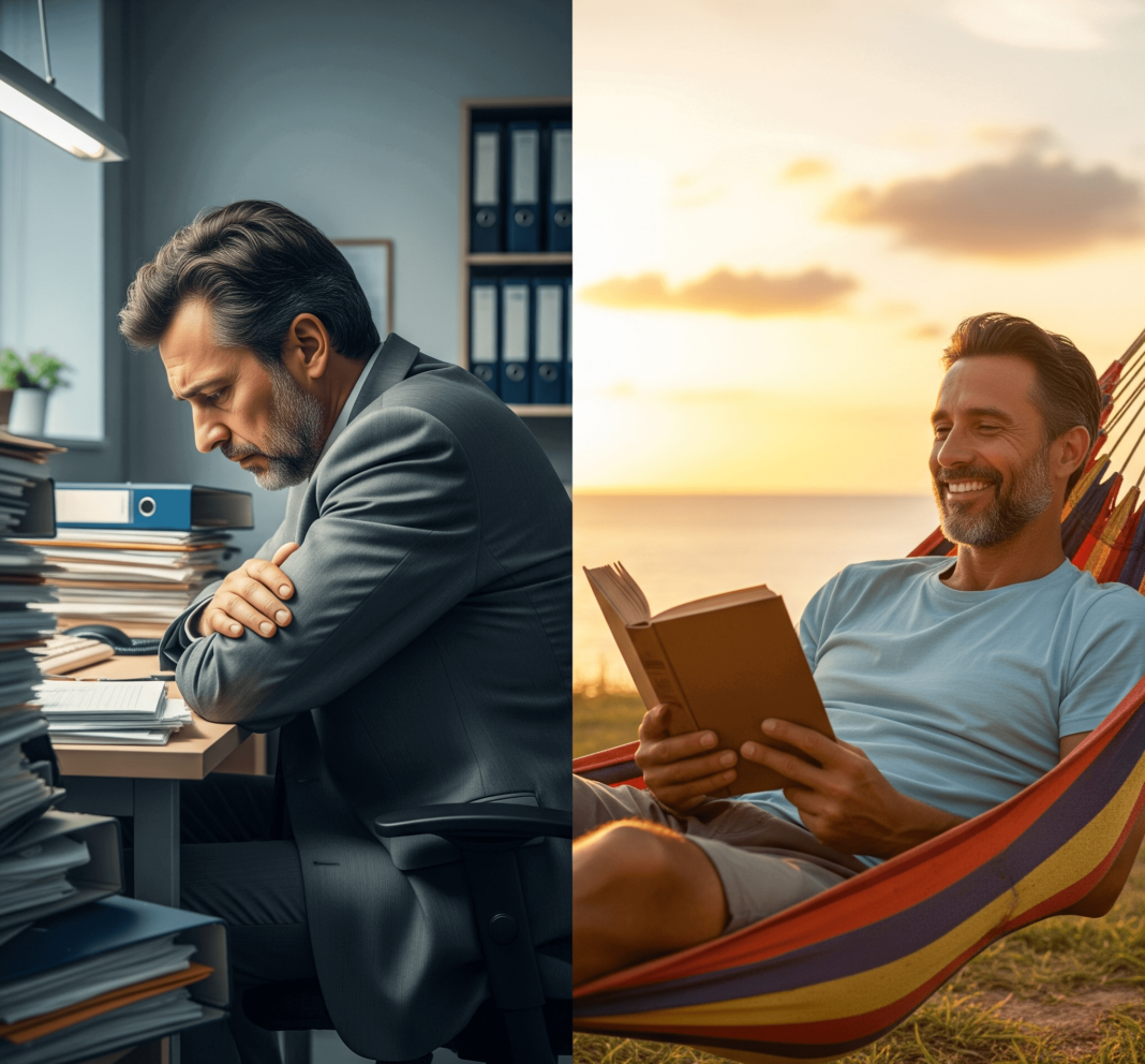 Stressed worker vs. relaxed retiree
