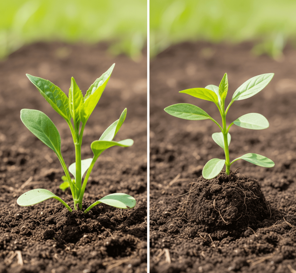 A plant representing investment growth with and without tax taken from the soil.