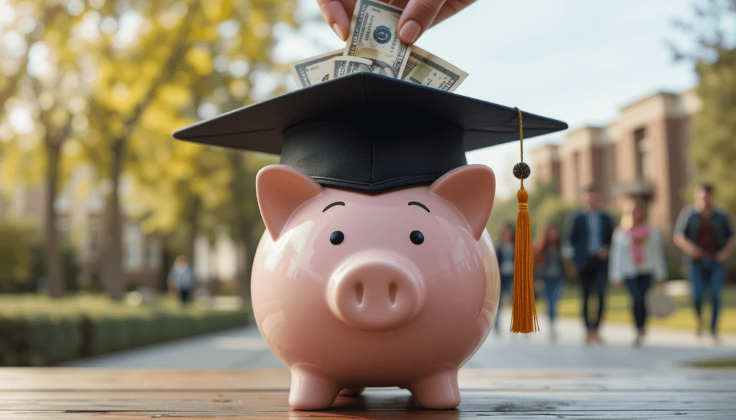 Piggy bank in the shape of a graduation cap for 529 plans.
