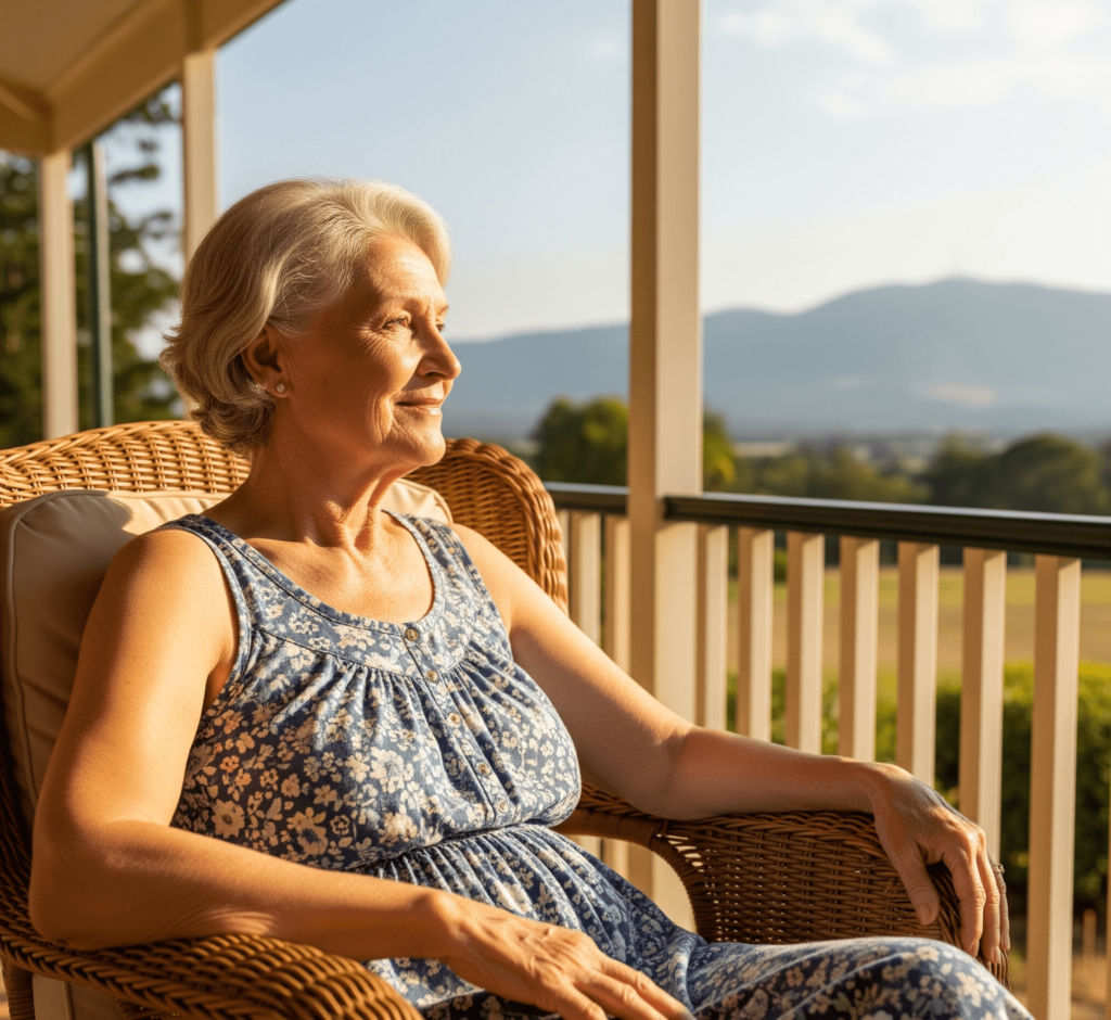 A relaxed person enjoys a peaceful view in retirement.
