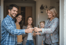 Current Housing Loan Rates Compared (2025 Update) people happily holding keys in front of a suburban home
