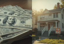 Why Real Estate Is Still a Hot Investment in 2025 A split-screen image shows money flowing into a stack of coins.