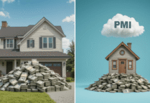 How to Use a Mortgage Loan Calculator (With Real Examples)? A house with a huge pile and another showing a smaller pile of cash.